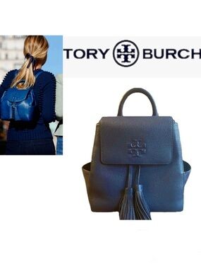 🦋Tory Burch Thea Leather Tassel-Accent Backpack in Royal Navy🦋